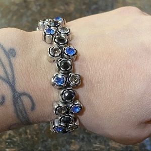 Blue Rhinestone Silver Stretch Bracelet